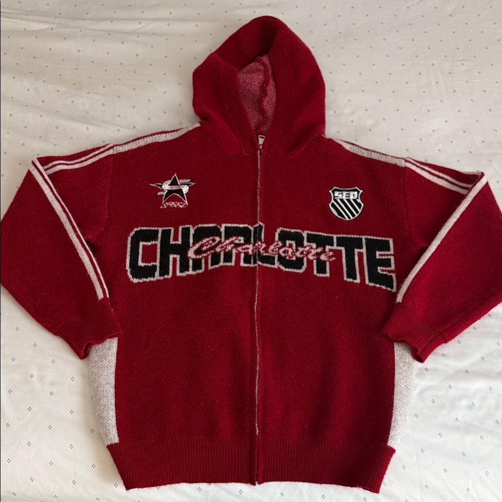Red Charlotte Hoodie with Embroidered Patches